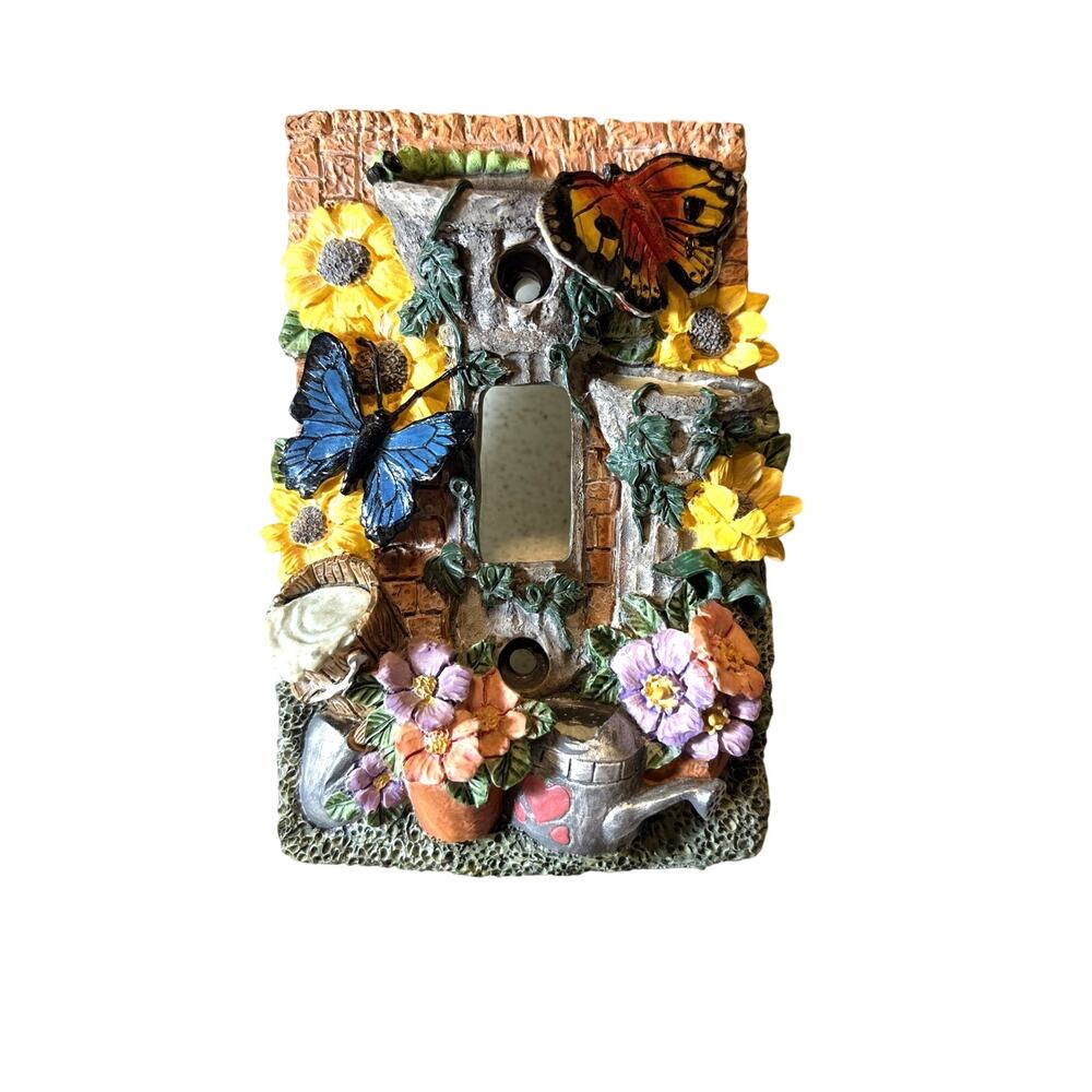 New Vintage Resin Switch Plate Cover with Garden Flowers and Butterflies vn